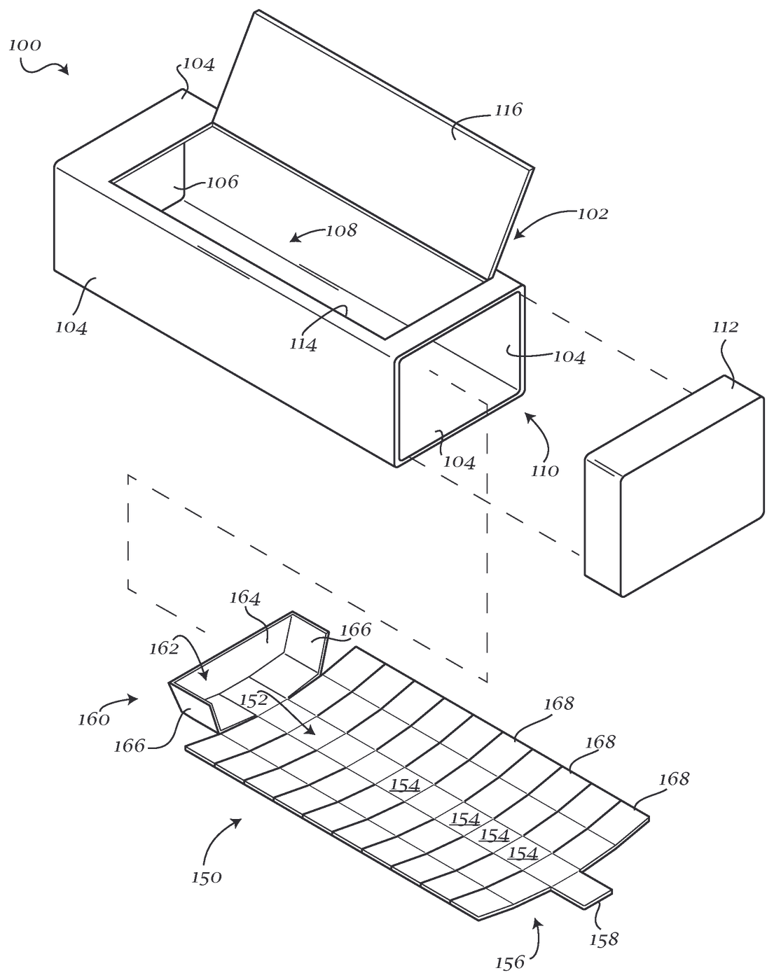 Pencil drawing: exploded box and grid tray
