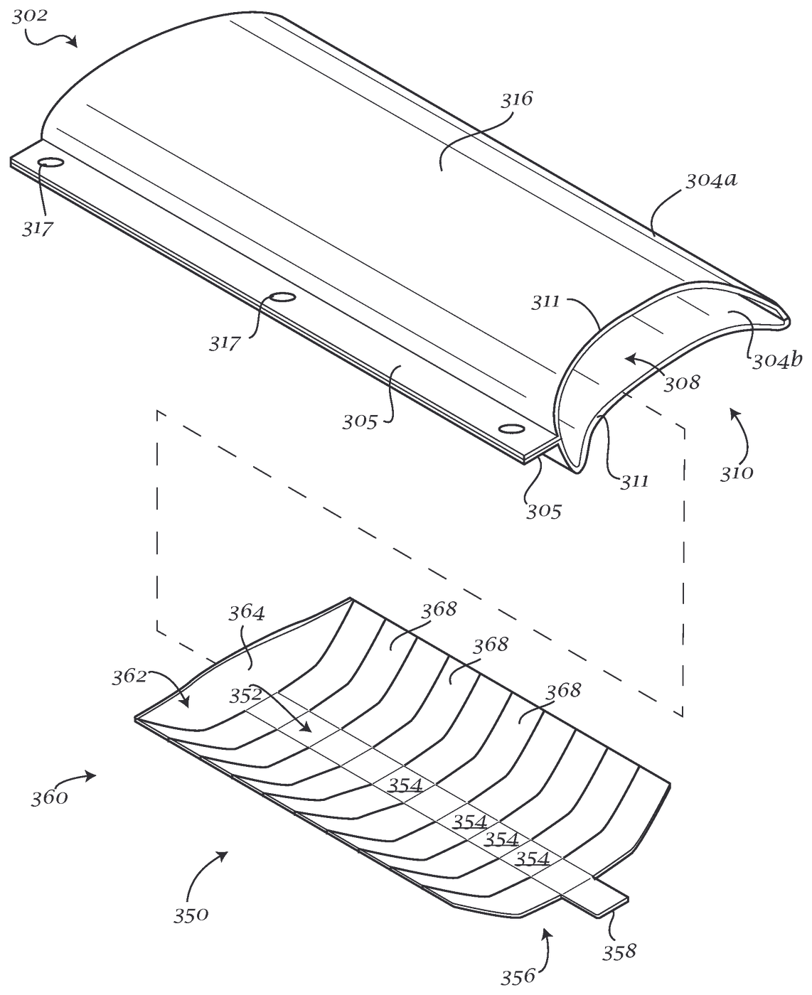 Pencil drawing: curved cover over a curved tray