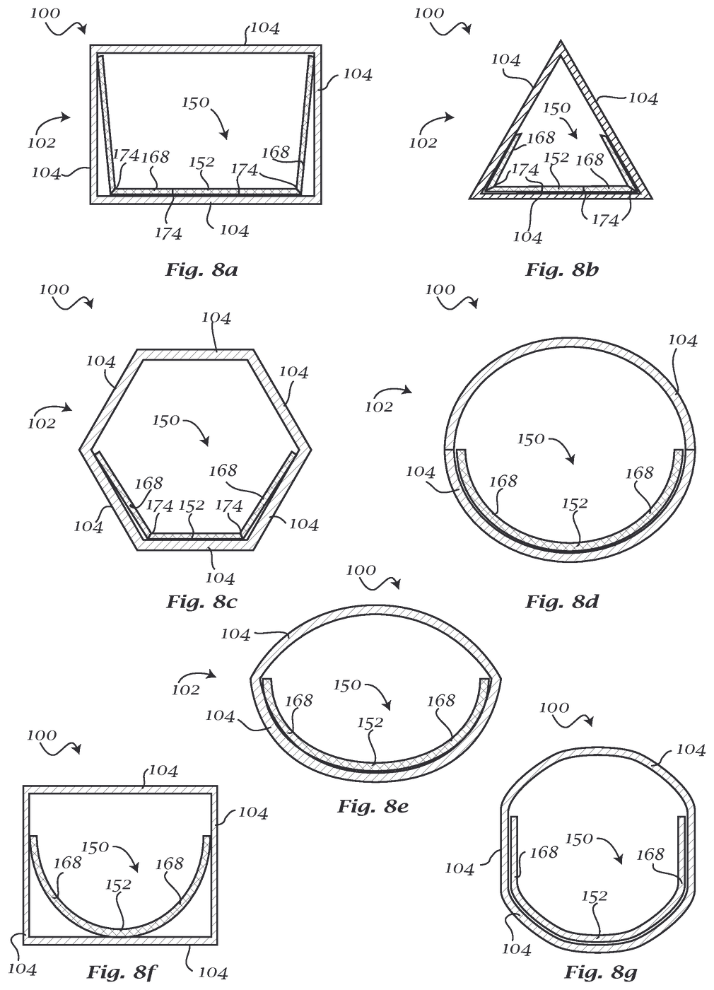 Pencil drawing: seven cross-section shapes